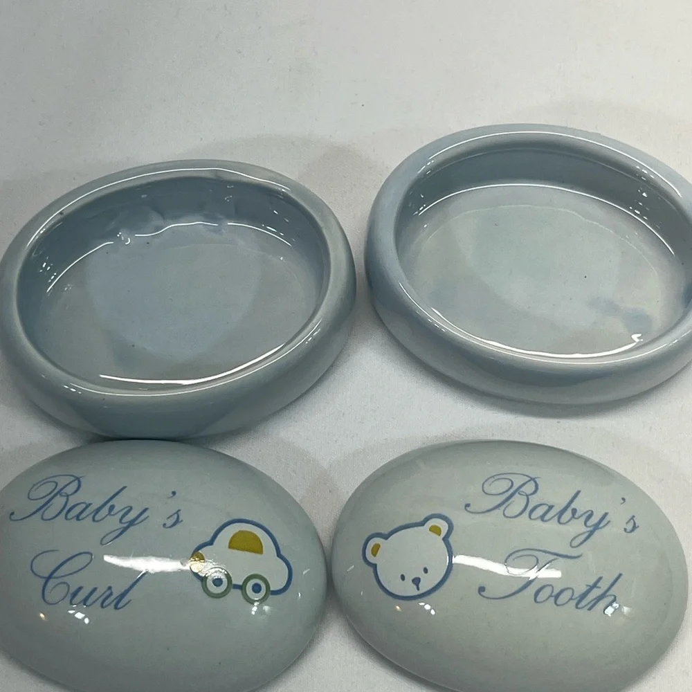 Baby's First Tooth and Curl Keepsake‎ Porcelain Dish with Lid Blue PREOWNED